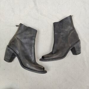 Guidi Horse Leather Open Toe Boots Womens 41 Object Dyed Black Brown Block Heel